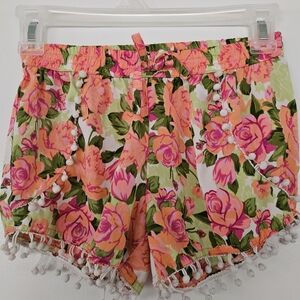 Floral Kids Shorts with Pom-Pom Trim